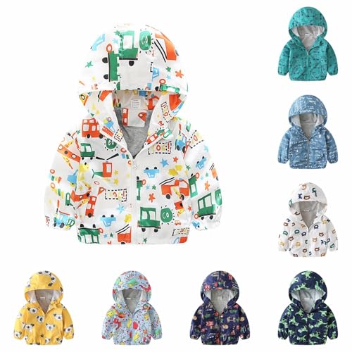 Toddler Baby Boys Girls Windbreaker Outerwear Kids Cute Print Lightweight Zip Hooded Jacket Spring Autumn Dust Coat