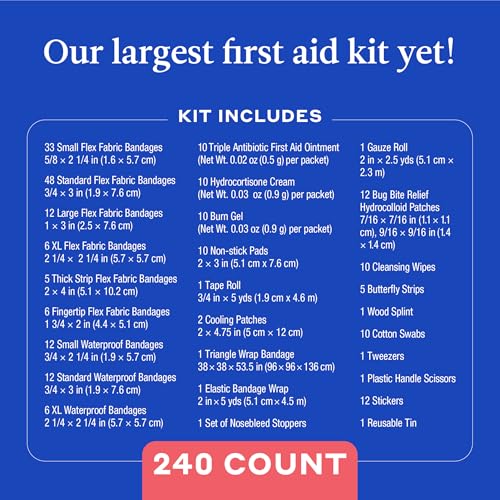 Image of Welly Comprehensive First Aid Kit - FSA Eligible - Adhesive Bandages, Tape and Non-Stick Pads, Butterfly Strips, Cleansing Wipes, Ointments, Gauze, and More - 240 Pieces