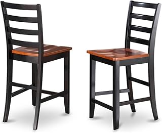 East West Furniture Fairwind 11" Wood Bar Stools in Black/Cherry (Set of 2)