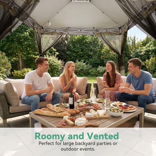 Image of COBIZI 13x13 FT Pop up Gazebo on Clearance - Outdoor pop up Canopy Tent,carpas para Patio, Shelter - Screen Tents with Portable Carry Bag, Patio Gazebos for Camping,Garden,Deck,Backyard,Khaki