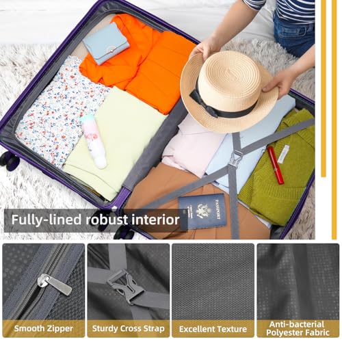 Image of LARVENDER Carry On Luggage 22x14x9 Airline Approved, Suitcases with Wheels | Hardside PP Carry On Suitcase with Backpack, Luggage Sets for Women Men, TSA Lock, Grape Purple