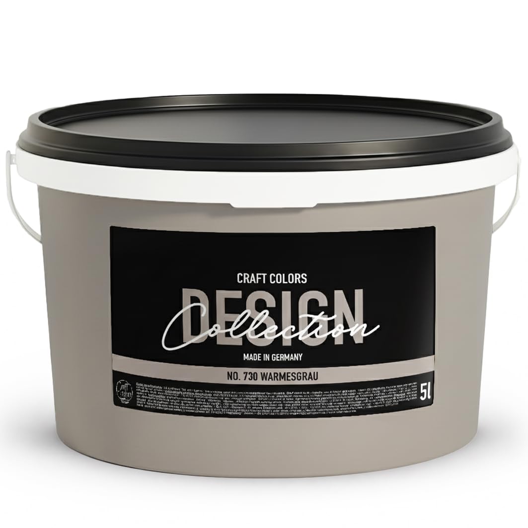 Craft Colors® 5L hochwertige Wandfarbe edelmatt, Kreidefarbe made in Germany, DESIGN Collection No. 730 warmes grau