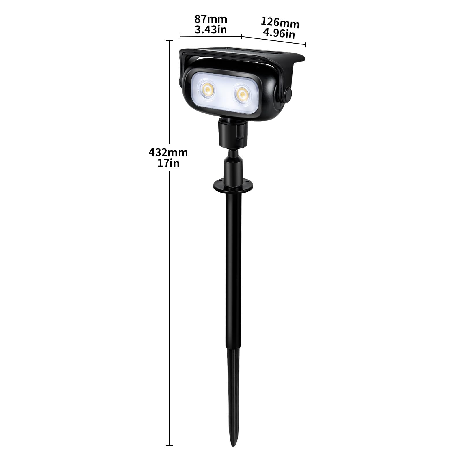 Faretti Solari LED da Giardino, 2 Pezzi, 200 lm 3000K Luce Calda con Sensore Crepuscolare, IP65 Impermeabili Lampada Solare con Picchetto per Esterno,Giardino, Prato e Vialetti