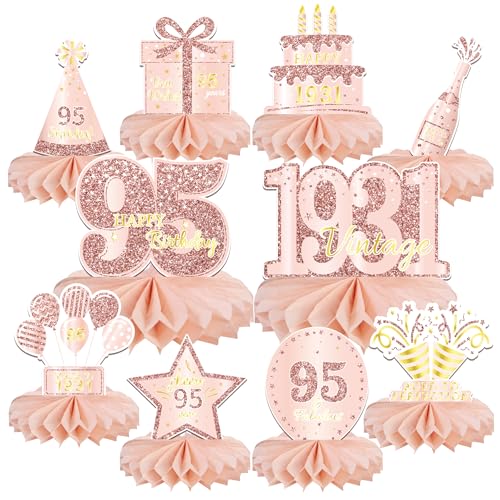 10PCS 95th Birthday Decorations Centerpieces for Table Decorations 2026 Vintage 1931 Honeycomb Table Topper Gold in 1931 Birthday Party Decoration for Women (Rose Gold & Gold 95 Years)