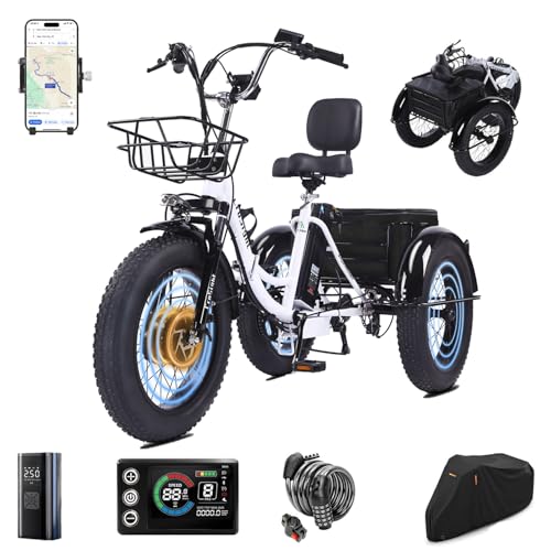 CroSight 2.0 Electric Tricycle for Adults, 20'x4' Fat Tire Folding Electric Trike, 750W 48V 20Ah Battery, Built-in Speaker, USB Port, 7 Speed, 3 Wheel E-Trike (2.0 - Peak Power 1200W, Snowy)