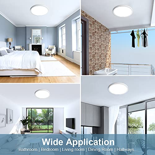LightingWill 8.9 Inch LED Flush Mount Ceiling Light Fixture, 6000K Cool White, 1800LM, 18W, Flat Modern Round Lighting Fixture, 180W Equivalent White Ceiling Lamp for Kitchens, Bedrooms.etc.