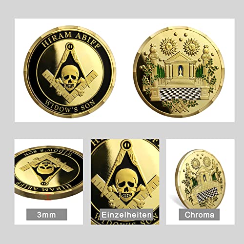 AtSKnSK Freimaurer Münze Hiram Abiff Totenkopf Symbol, Messing Münze mit Freimaurer-Hütte Design und Kariertem Boden, Ideal als Sammlerstück und Geschenk für Freimaurer Unterstützer