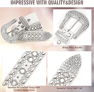 LEACOOLKEY Dames mannen mode strass riem, western cowgirl klinknagels punk PU lederen riem voor jeans, zwart, S:Passgröße 70cm-80cm = 105cm Gesamtlänge