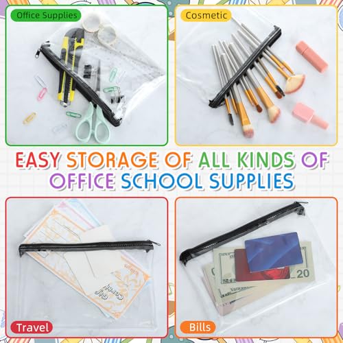 Image of Feifeiya 36 Pcs Clear PVC Pencil Pouch Bulk 8.66 x 5.71 Inch Soft Pencil Case Bag Transparent Zipper Pouch for Study School Supplies Travel Storage (Black)