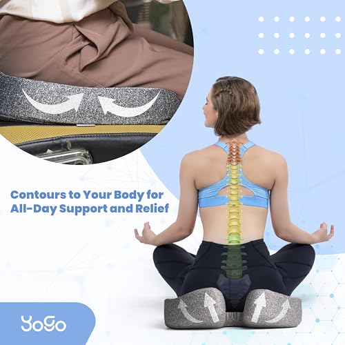 Image of YoGo Coccyx Cushion for Tailbone Pain Relief | High Density and Contoured Seat Cushion for Chair & Car Seat Cushions | Orthopedic Memory Foam with Washable Cover - Back, Sciatica & Posture Support