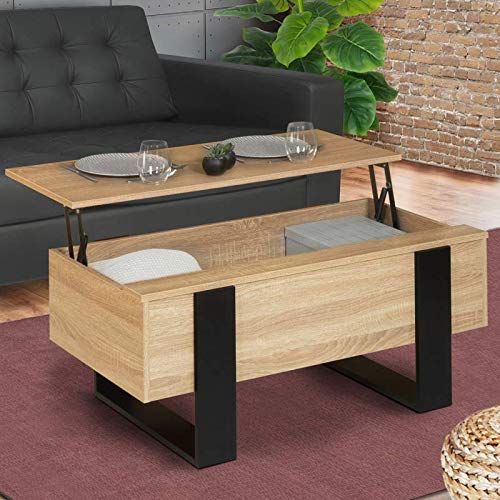 IDMarket Phoenix - Mesa baja rectangular de madera y negro