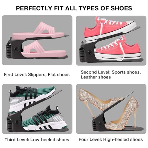 Image of TEKCOOL Plastic Shoe Slots Organizer Space Saver Double Deck Shoe Rack Adjustable Shoe Slots for Closet Organization (Pack of 2) (Multicolor).
