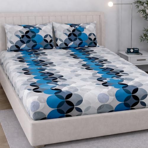 Image of 350 TC Premium Heavy Cotton Feel Elastic Fitted Bedsheet Queen Size with 2 Pillow Covers || Double Bed with All Around Elastic (Blue Gray, Fitted -60x78 Queen)