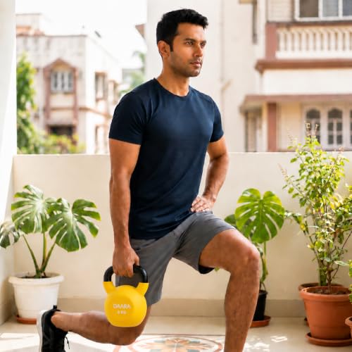 Image of DAARA Half Coating Neoprene Kettlebell, 5kg Yellow Cast Iron Kettle Bell with Non-Slip Grip Handle for Strength Training, Home Gym Workout Equipment for Men & Women (Proudly Made in India)
