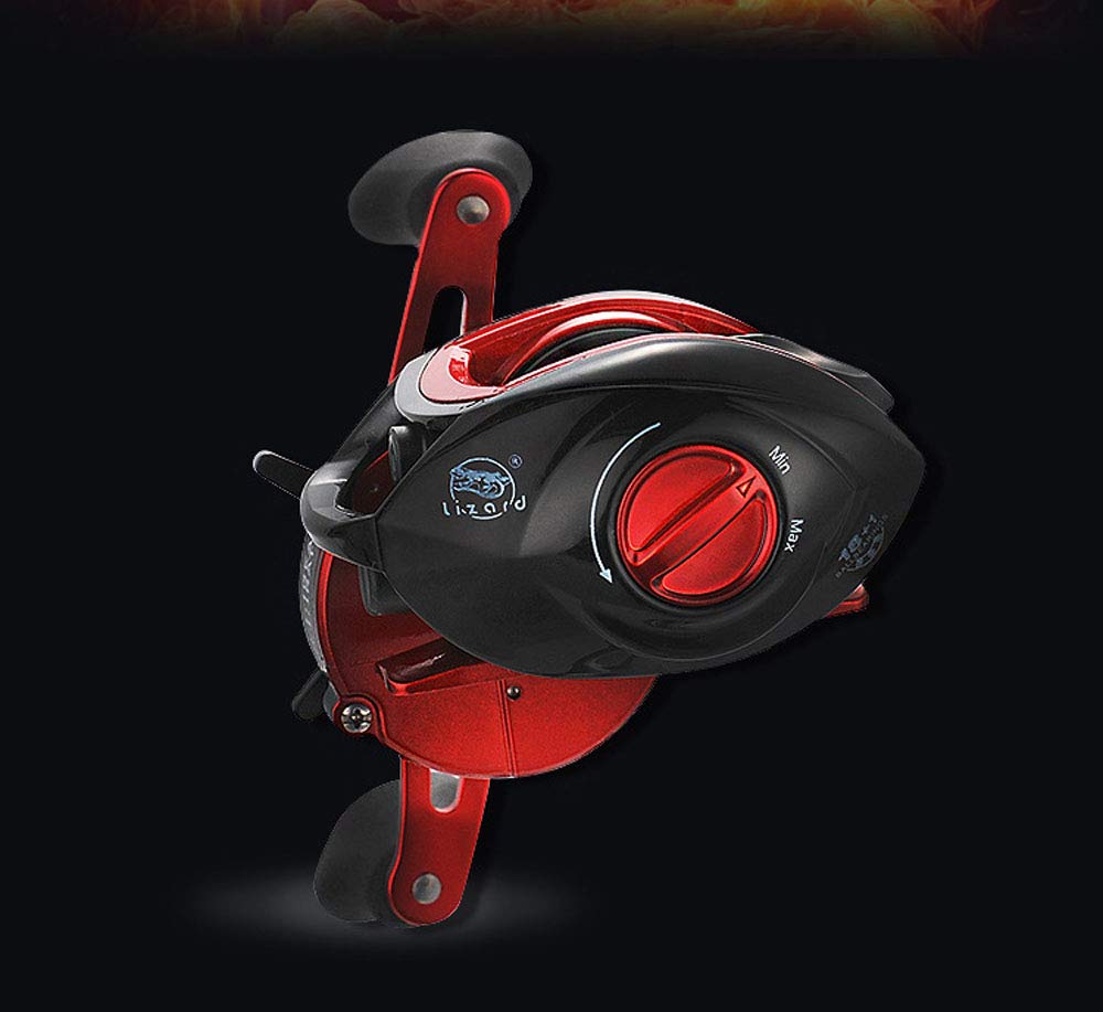 NUZAMAS Carretes de Pesca Baitcaster Reel 8.1: 1 de Alta Velocidad con Sistema de Freno Ajustable Rodamientos de Bolas Carrete de Pesca de baitcasting de mar para Zurdos, Negro, rojo