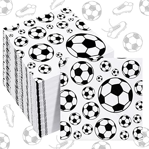 Tinlade 100 Sheets Soccer Football Napkins Bar Football Club Decorations Neon Disposable Paper Napkin Soccer Glow Birthday Party Supplies(Soccer)