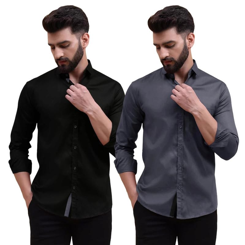 Image of Tee Projekt Solid Shirt for Men's,Solid Shirt for Men's, Casual Shirt for Men,Full Sleeve Spread Collar Shirt for Men, Shirt for Men||(Pack of-2)||