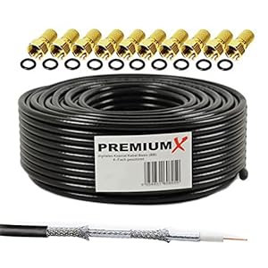 PremiumX Basic coaxiale kabel, zwart, 135 dB, 4-voudig afgeschermd, CCS SAT TV coax, antennekabel, satellietkabel, 10 x F-stekker