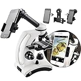 Solomark Compound Student Monocular Microscope with Smartphone Adapter, 40X - 800X All Metal Optical Glass Lenses with Microscope Prepared, Blank Slides and Black Storage Bag