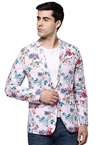 Image of SHOWOFFFF Men Printed Front-Open Casual Blazer | Notched Lapel Full Sleeves Cotton Blazer for Mens | Slim Fit Regular Length Blazer for Men's