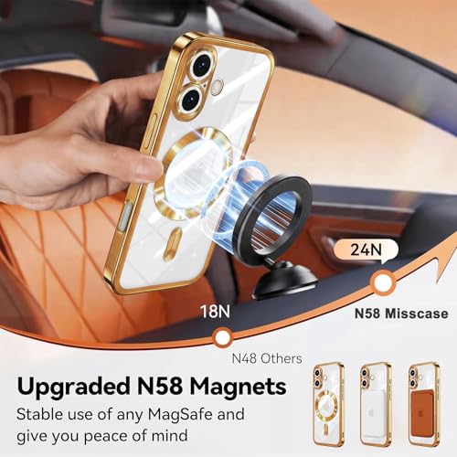 Image of Misscase for iPhone 17 Case with Privacy Screen Protector, Built-in Lens Protector, Compatible with MagSafe, Anti-Yellowing Shockproof TPU, Bling Glitter Electroplated Cover 6.3 inch Gold