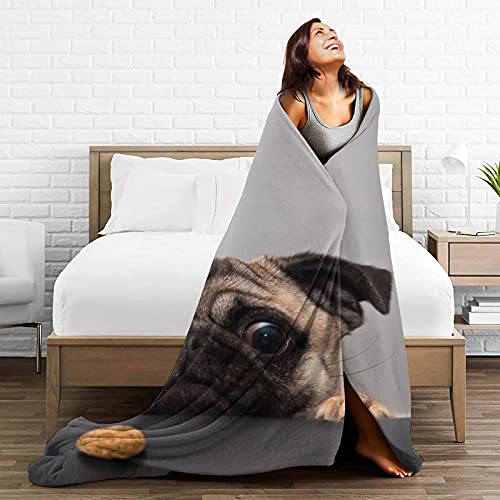 Pug Dog Fleece Throw Blanket Soft Lightweight Warm Cozy Plush Blanket For Couch Bed Sofa 60"X50" #TOP6