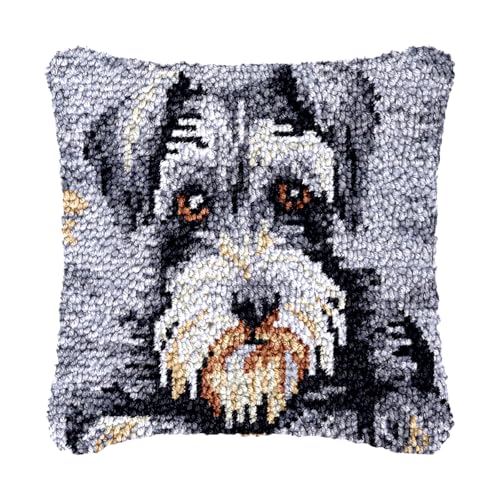 Image of bositigo Dog Latch Hook Pillow Kit for Adults & Kids, DIY Pre-Printed Canvas Craft, 17x54 Inch Decorative Cover for Sofa Cushions, Bedroom Decor (Dog Pattern 38)
