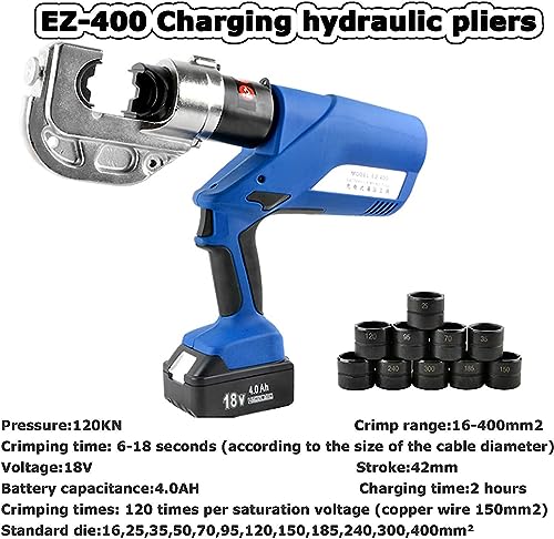 Outil de sertissage hydraulique Rechargeable, 4-400 mm2 de cueillette avec tête rotative à 360 degrés et éclairage à LED pour câbles en cuivre en Aluminium