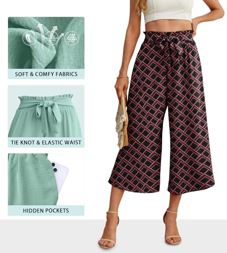Image of IWOLLENCE Women Flowy Loose Wide Leg Pant Summer Beach Casual Trousers high Waist Adjustable Knot Business Work Casual Pants