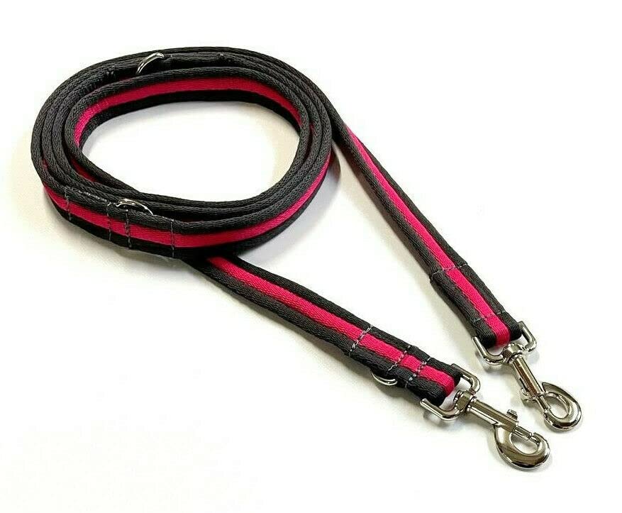 Double Ended Dog Training Lead Police Style Adjustable Leash 5ft (1.5 Metres) Multi-Functional In Air Webbing (Grey/Pink, 20mm Air Webbing) — image 1