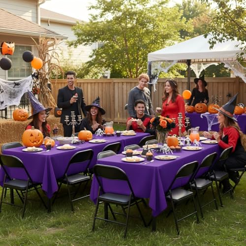 Image of sancua Rectangle Tablecloths for 6 Foot Tables, 6 Pack - Washable Polyester Fabric Table Cloth for Halloween Party, Wedding Birthday Banquet Reception, 54x108 Inch, Purple