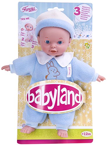Babyland - Muñeco con 3 Funciones, 25 cm, Color Azul (Famosa 700008232)