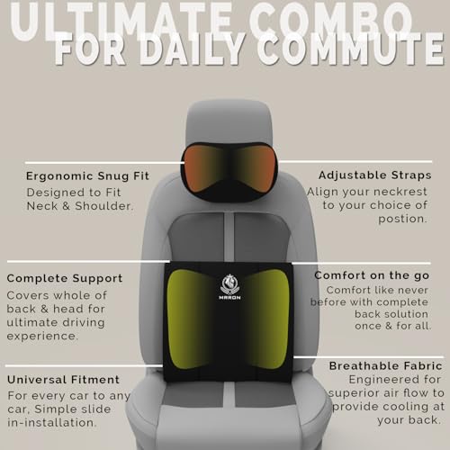 Image of MRRON Series Memory Foam Neck Rest & Lumbar Support for Car or Office Chair, Neck Pillow Kit Designed Ergonomically for Extra Support (Black, Lumbar)