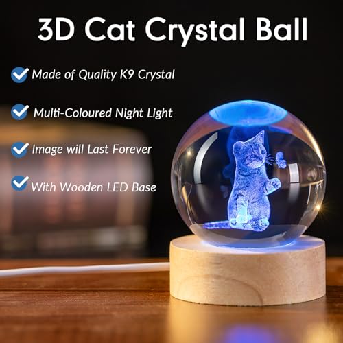 Image of IFOLAINA 3D Cat Crystal Ball Ideas Gifts for Girlfriend Wife Mom Her | Cat Lovers Presents for Women Friends Couple Birthday Holidays Decorative Crystal Sphere Decor Lamp