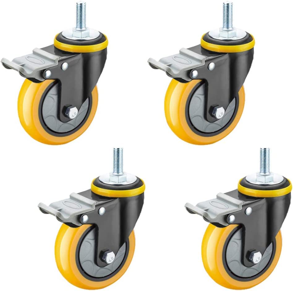 Möbelrollen, 4X Swivel Industrial Caster Wheels,Yellow Polyurethane Trolley Furniture Casto(Yellow,5in)