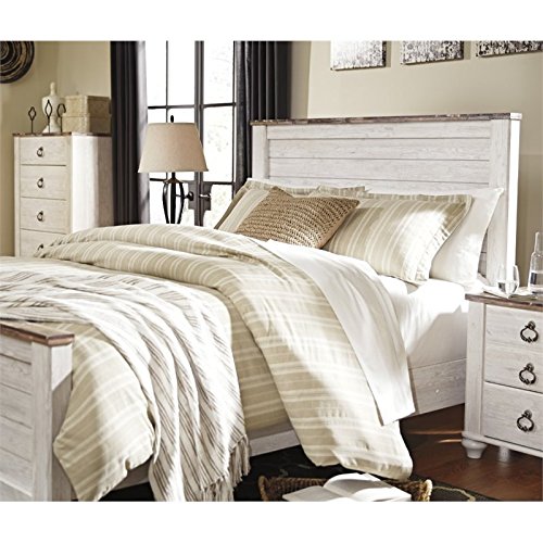 Ashley Furniture Willowton 65\" W x 87\" D Farmhouse Wood Queen Sized Panel Bed in Whitewash Finish