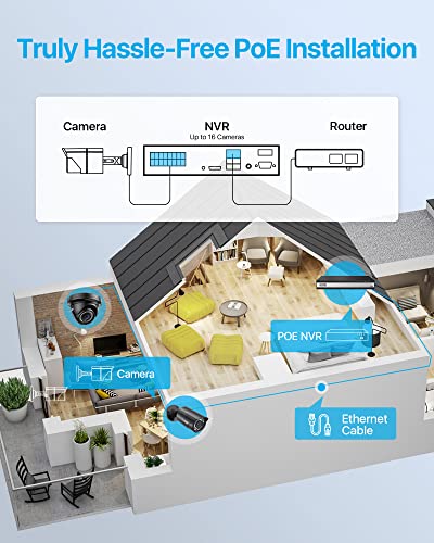 Image of ZOSI 4K 16 Channel PoE Security Camera System Outdoor Indoor, 16CH 4K NVR with 4TB HDD for 24 /7 Recording, 16 X 5MP (3K) Bullet Dome PoE Cameras with Night Vision, Motion Detection, Remote Access