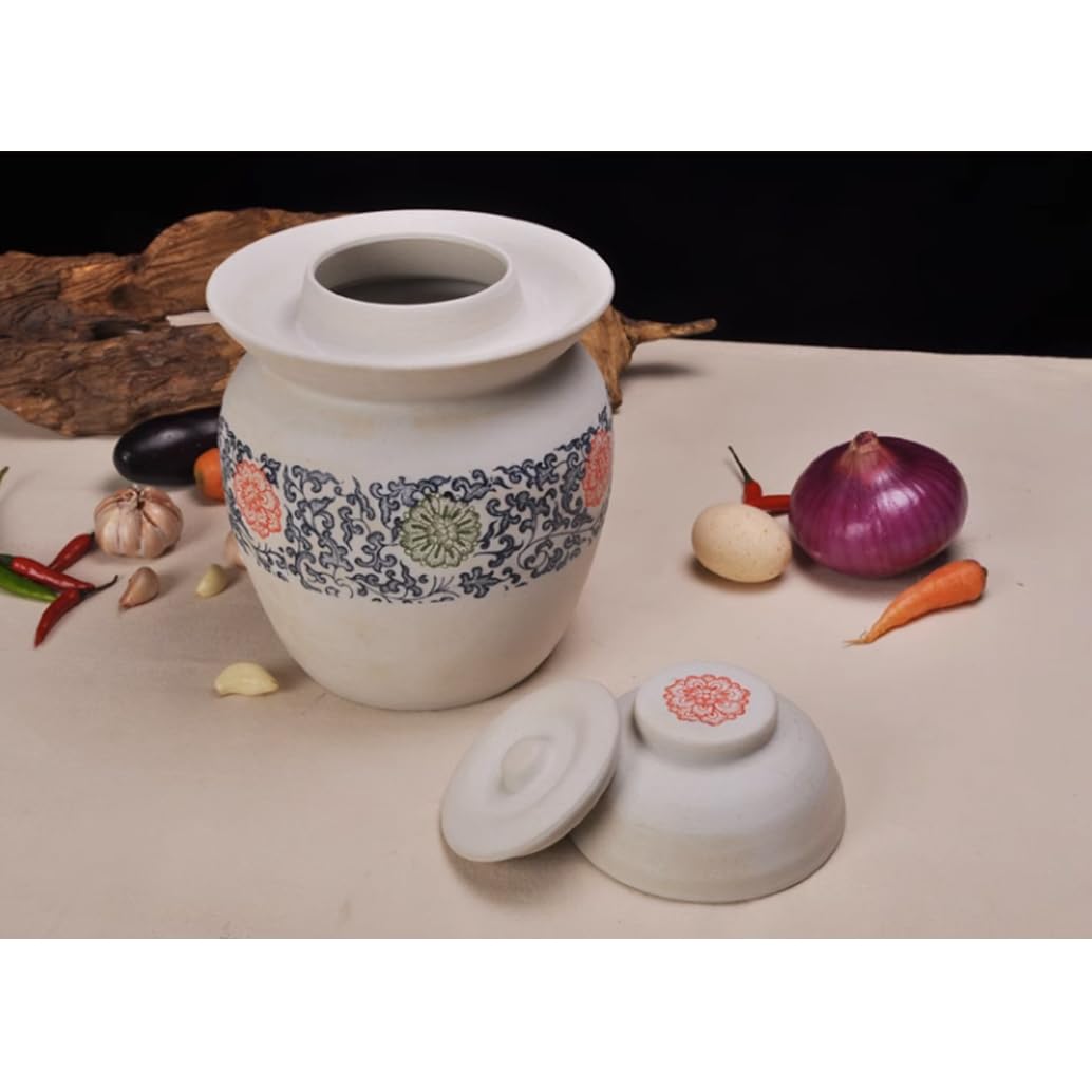Kit di Barattolo di Fermentazione Tradizionale Barattolo di Sottaceti in Porcellana Grezza Cinese per Sottaceti Kimchi, Ceramica a Doppia Faccia in Vetro Che Ferment 4kg