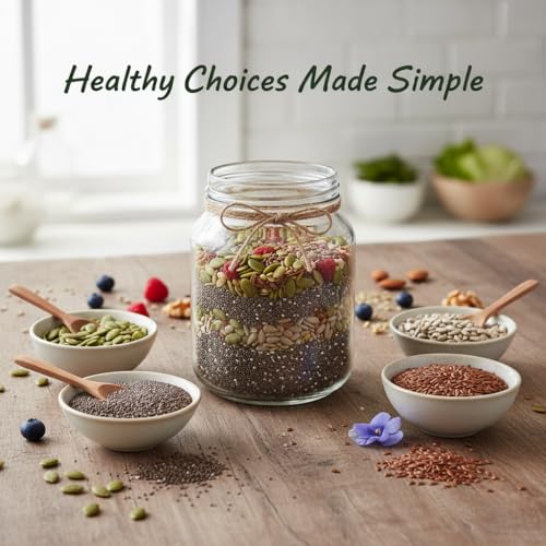 Image of MUMMA'S HOME GRAMITY Super Seeds Combo Pack 1kg Each | Pumpkin Seeds, Sunflower Seeds, Chia Seeds & Flax Seeds | High Fibre Healthy Seeds for Snacks, Smoothies & Daily Nutrition | 1kg x 4 Jars