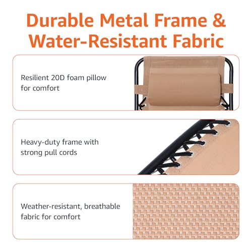 Amazon Basics Outdoor Patio Mesh Adjustable Zero Gravity Lounge Chair Recliners set of 2 with Side Table, 35 x 26 x 43 inches, Beige - Image 6