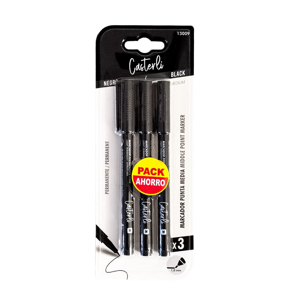 Casterli - Rotuladores Permanentes Punta Media 1,0 mm (Negro-3 unidades)