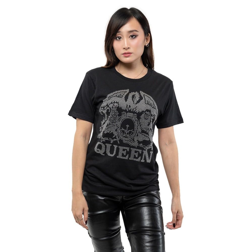 Paradiso Clothing Unisex Black/Silver Queen Diamante Classic Crest T Shirt - Xxl