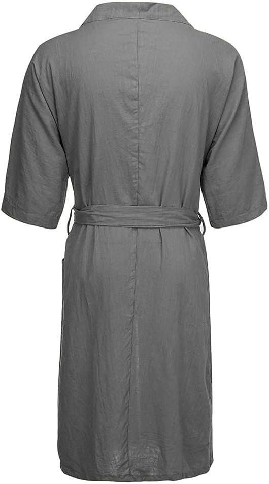 Bathrobe Men's Color Linen Pajamas Men's Thin Breathable Home Bathrobes Home Wear