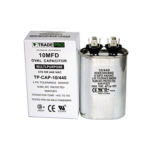 TradePro 10 MFD 440 or 370 Volt Oval Run Capacitor Replacement 10 microfarads TradePro 10 MFD 440 or 370 Volt Oval Run Capacitor Replacement 10 microfarads