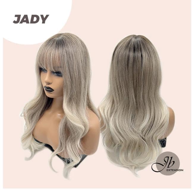 Miniatura 6 de Peluca rubia balayage JADY con flequillo en capas, larga, rizada, rubia fría, para usar y llevar, pelucas sintéticas naturales para uso diario