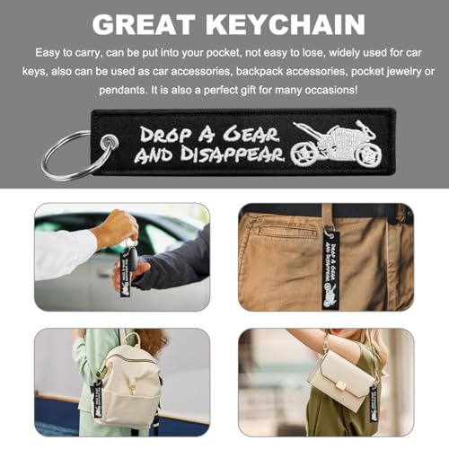 Image of Personalized Keychain, Embroidery Double Sided Key Chain Tag, Customized Car Scooter Key Chain Luggage Tag for Men (DROP A GEAR)