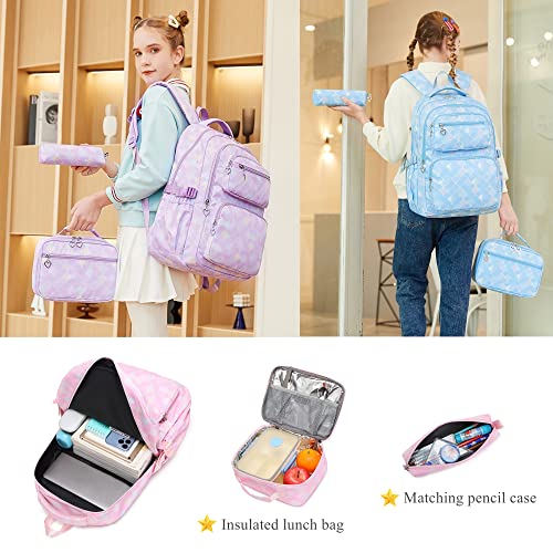 3Pcs Mermaid Scale Backpack Set for Girls with Lunchbox & Pencil Case, Mermaid Girls Backpack School Bag and Lunch Bag Set - Image 2