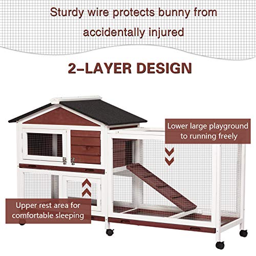 Kinpaw 63\" Rabbit Hutch Indoor Bunny Cage Small Animal House Poultry Coop with Wheels for Guinea Pig Duck with Removable Tray & Ramp - Thumbnail 6