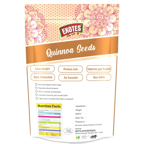 Image of Exotes Quinoa Seeds 600g (200g X 3) - High in Protein, Fibre, Iron , Antioxidant & More Nutritions | Gluten-Free | Wholegrain Breakfast Cereal for Energy Boosting | Quinnoa Best for Healthy Breakfast like Upma, Khichdi, pulao and More | Diet food for Weight Management