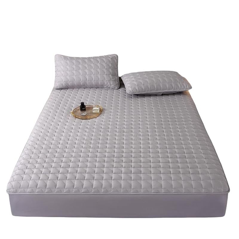 Coprimaterasso Trapuntato Silenzioso, con Strato Assorbente Impermeabile, Design Aderente con Tasca Profonda per materassi Fino a 28 cm (Grigio, 120 * 200 cm)